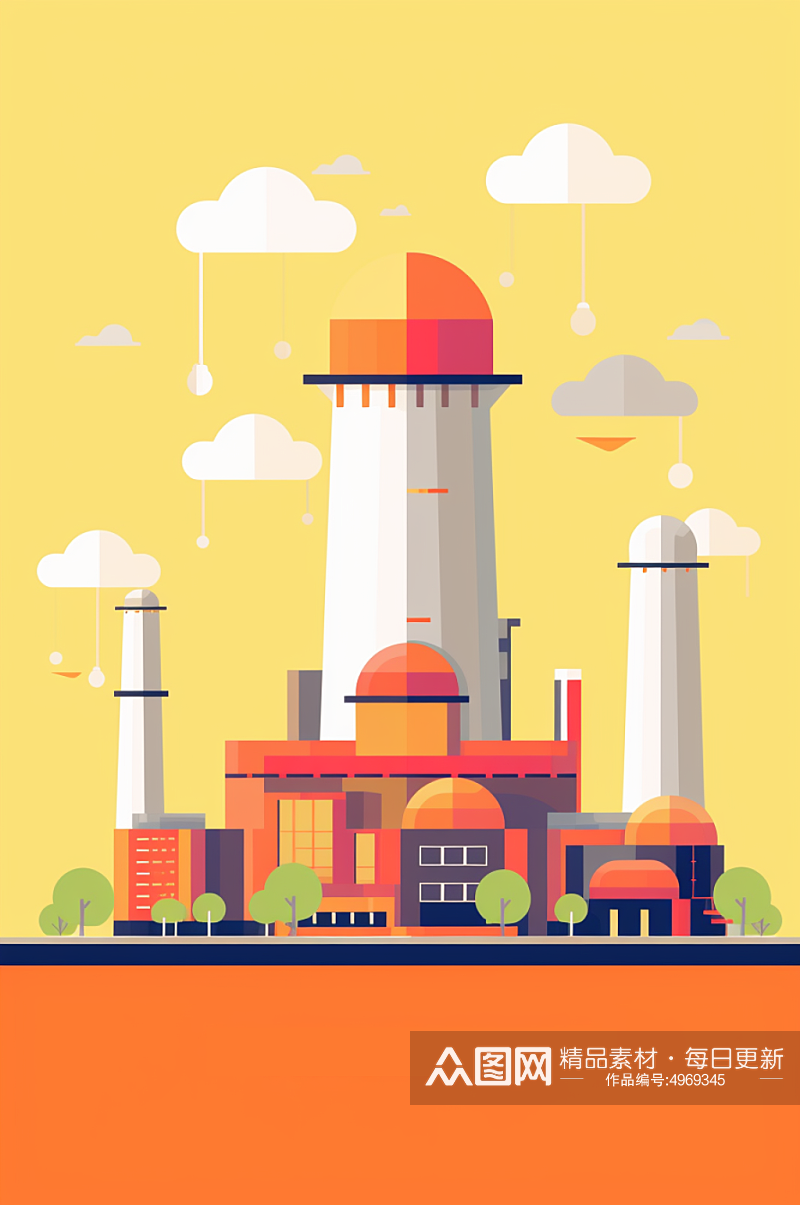 AI数字艺术创意核电站核反应堆场景插图素材