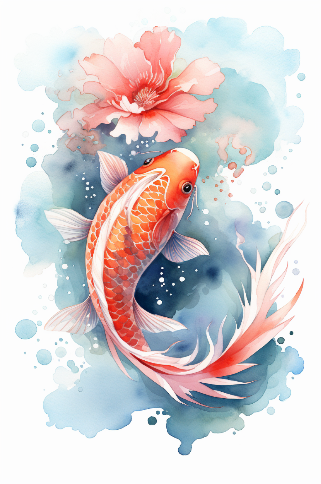 AI數(shù)字藝術(shù)國潮水彩錦鯉荷花海浪插畫素材