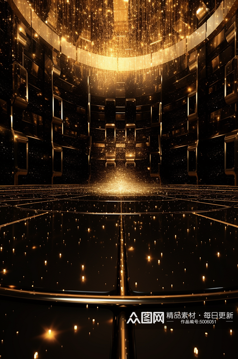 AI数字时尚黑金星光舞台背景图素材