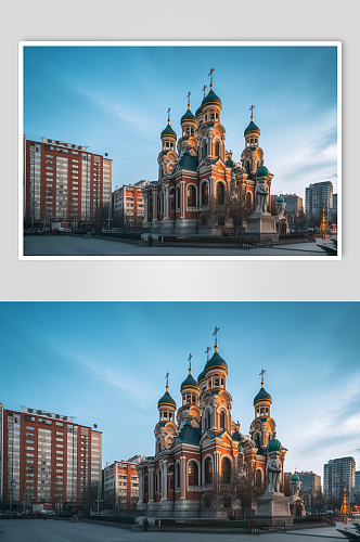 AI数字艺术国内城市黑龙江哈尔滨索菲亚大教堂风景摄影图片