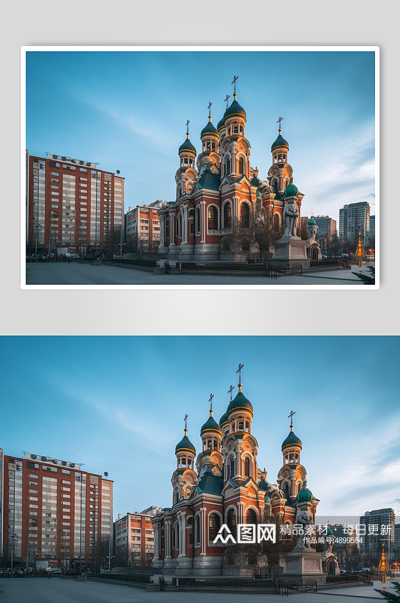 AI数字艺术国内城市黑龙江哈尔滨索菲亚大教堂风景摄影图片素材