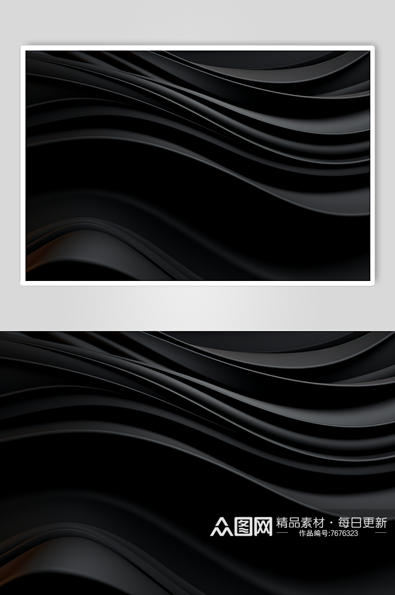 AI数字艺术黑色波浪褶皱纹理背景图素材