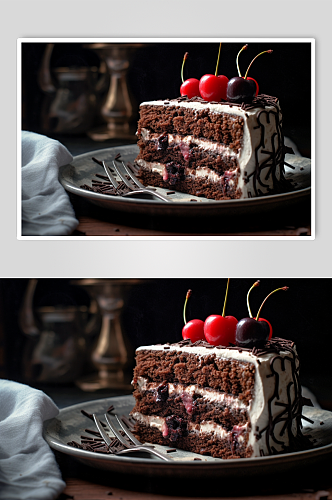 AI数字艺术黑森林巧克力蛋糕甜点摄影图片