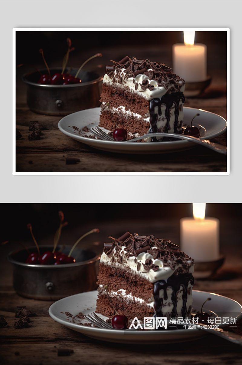 AI数字艺术黑森林巧克力蛋糕甜点摄影图片素材