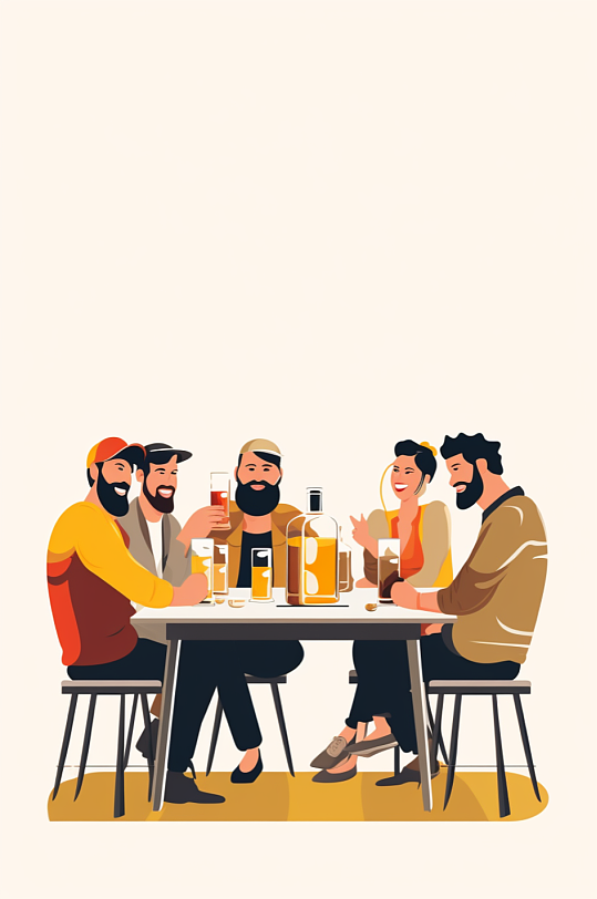 AI数字艺术聚餐喝啤酒插画