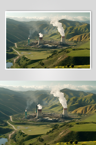 AI数字艺术手绘核能发电工厂新能源摄影图
