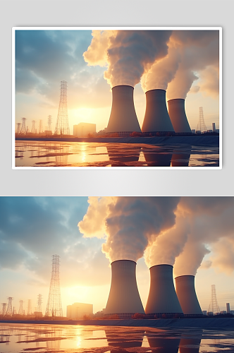 AI数字艺术手绘核能发电工厂新能源摄影图