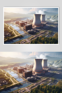 AI数字艺术卡通核能发电工厂新能源摄影图