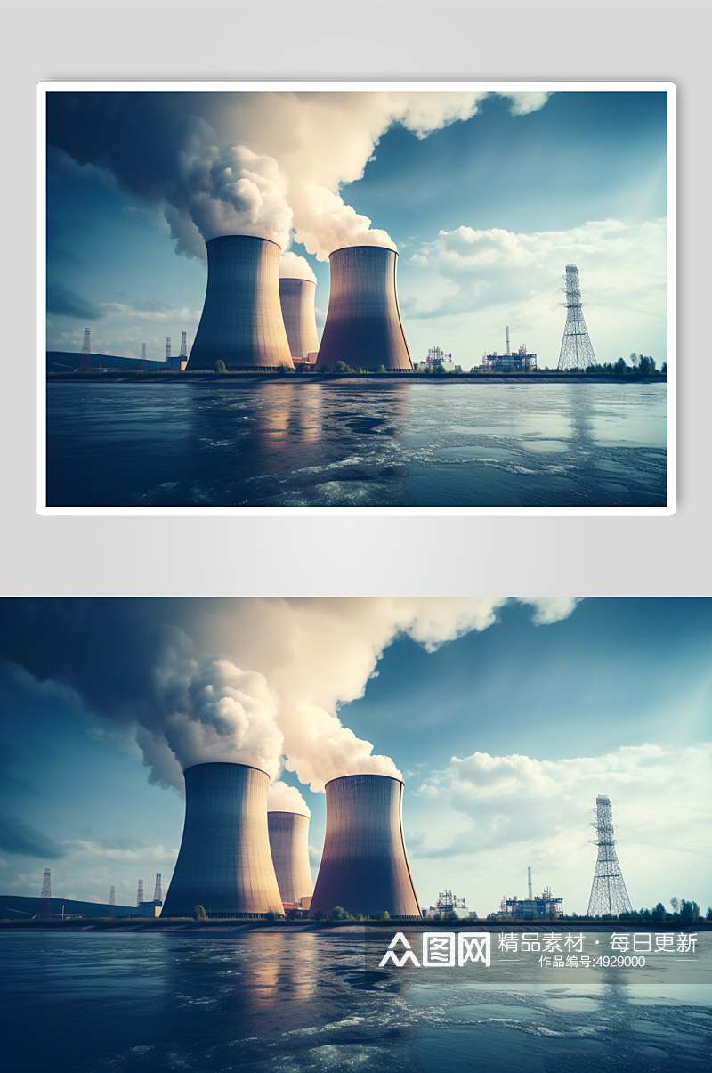 AI数字艺术卡通核能发电工厂新能源摄影图素材