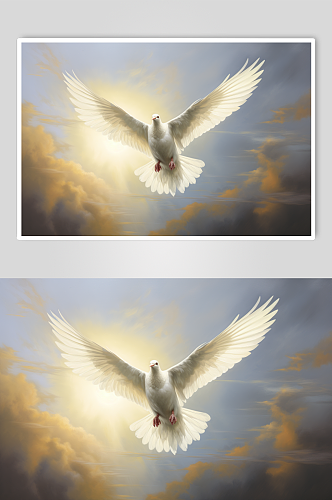 AI数字艺术展翅飞翔的和平鸽插画