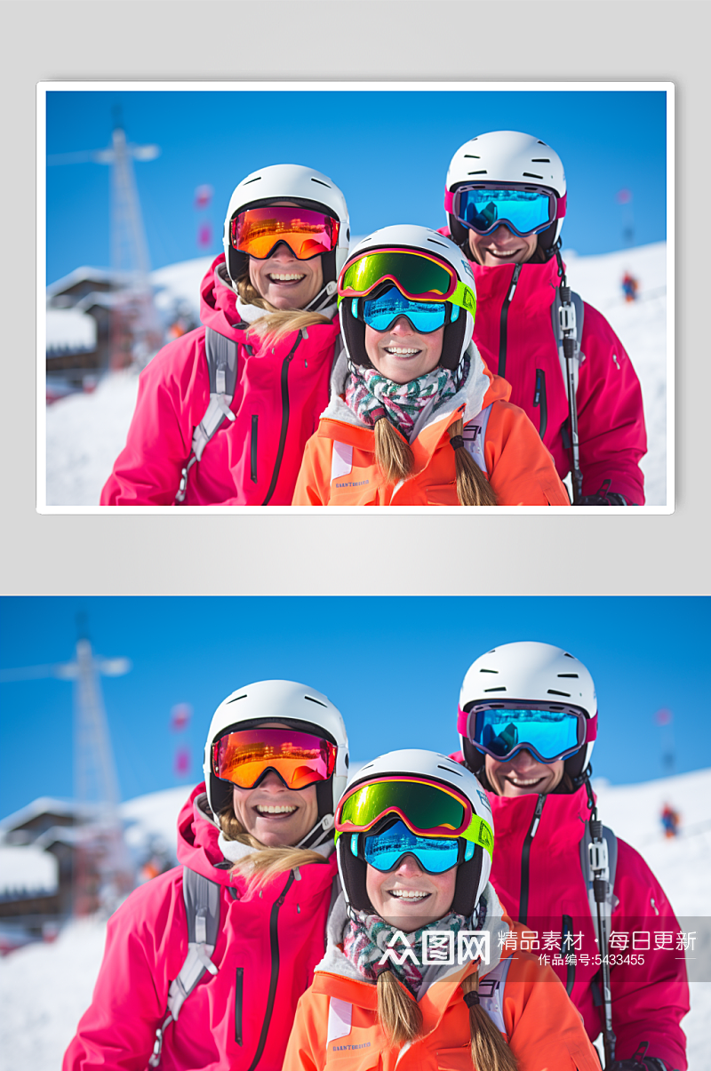 AI数字艺术滑雪合影人物摄影图素材