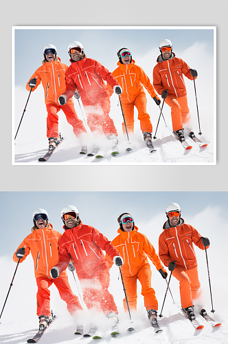 AI数字艺术滑雪合影人物摄影图