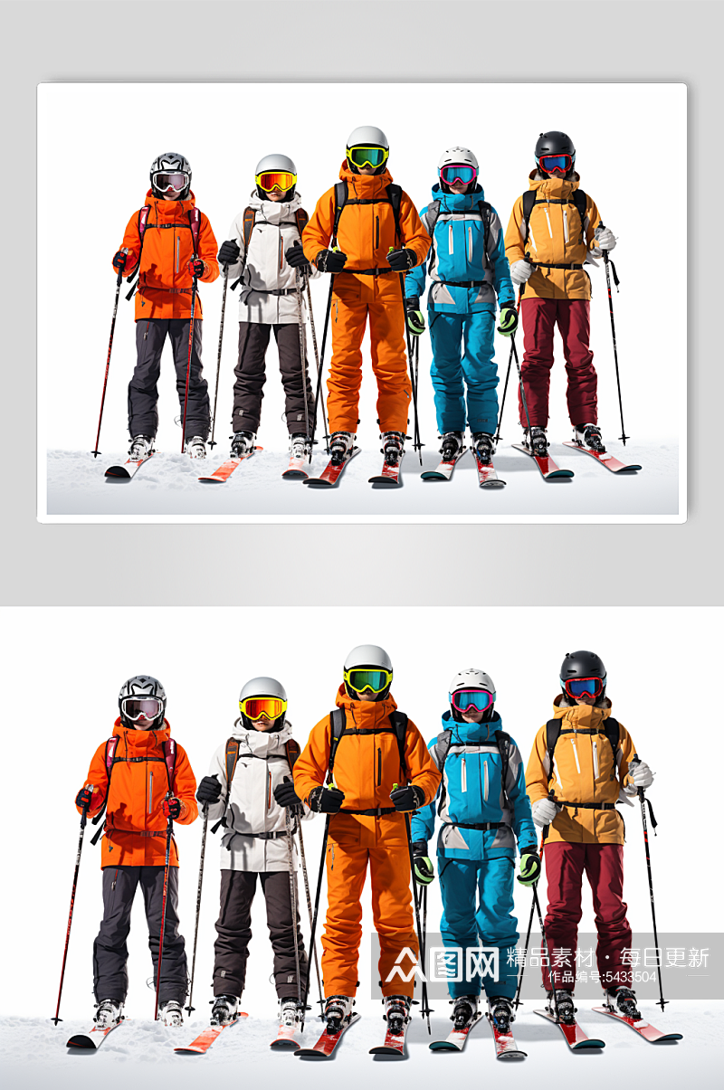 AI数字艺术滑雪合影人物摄影图素材