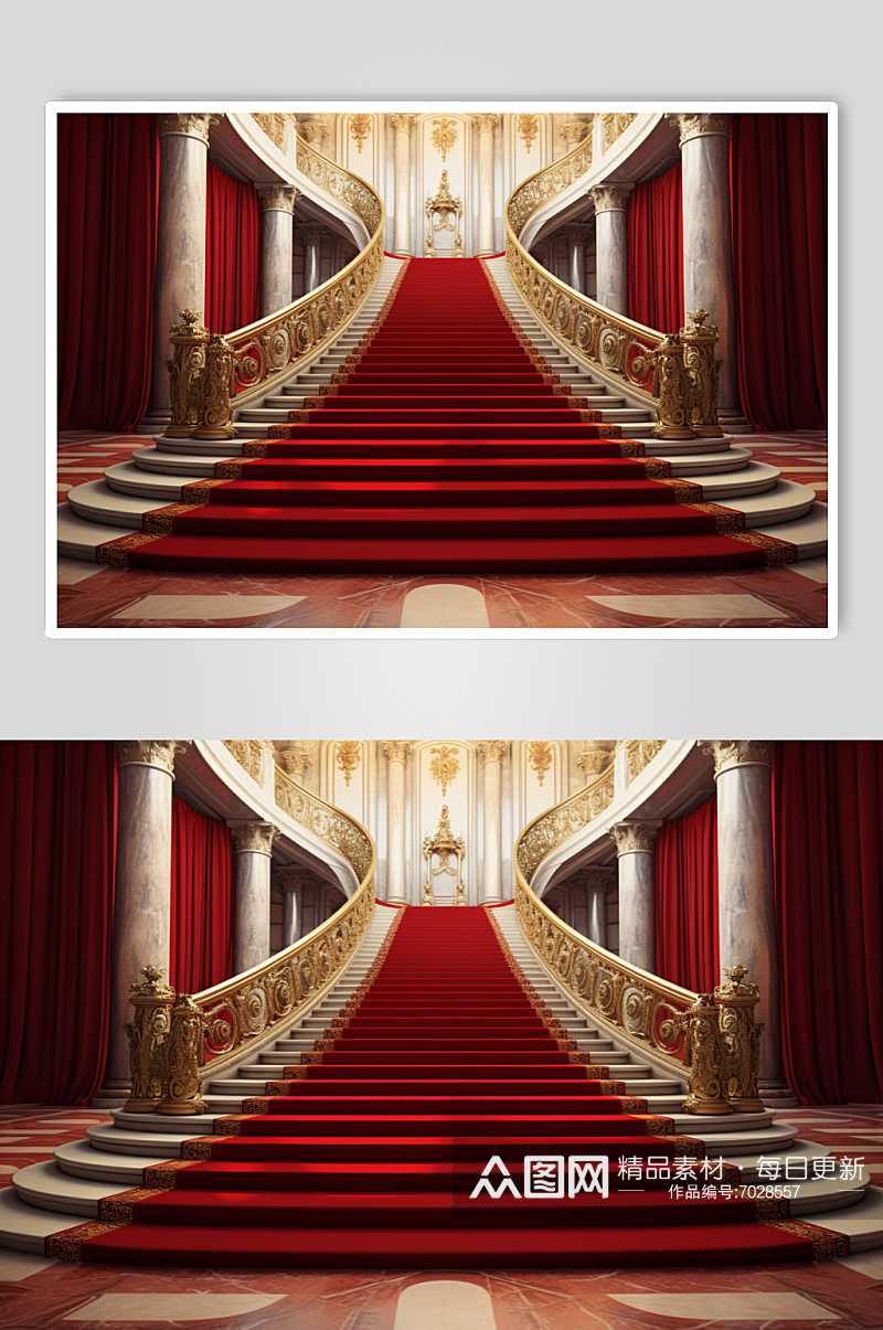 AI数字艺术红地毯楼梯背景图素材