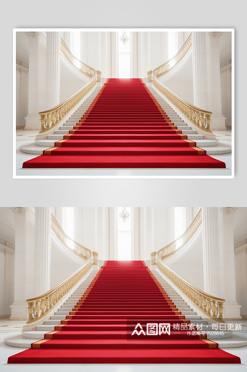 AI数字艺术红地毯楼梯背景图素材