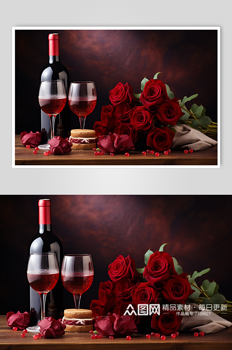 AI数字艺术红酒玫瑰花情人节元素图片素材