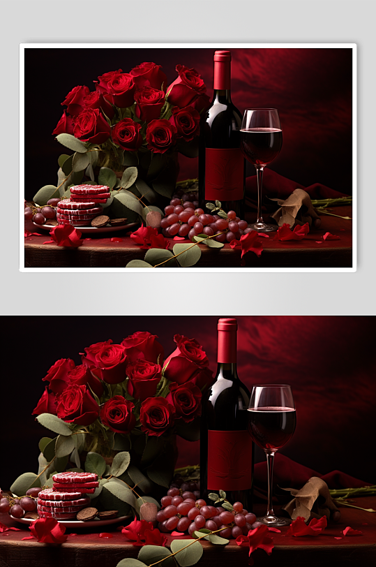 AI数字艺术红酒玫瑰花情人节元素图片