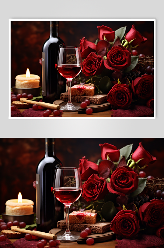 AI数字艺术红酒玫瑰花情人节元素图片