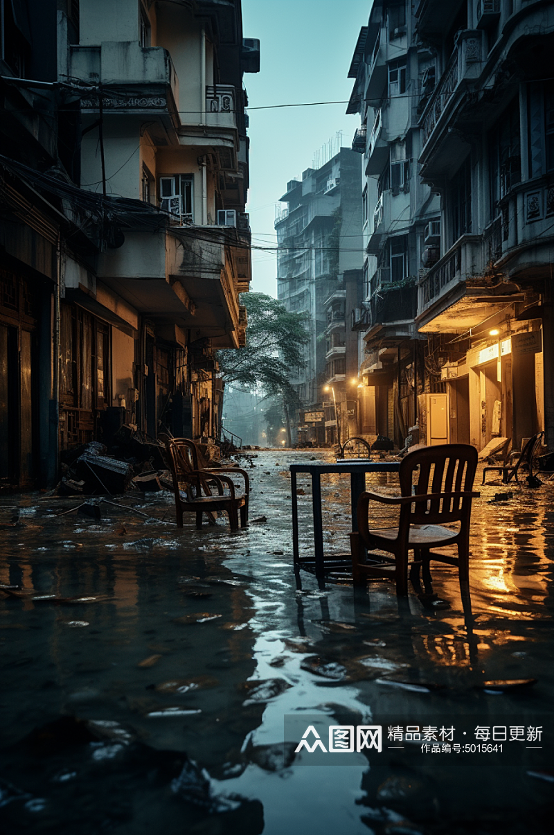 AI数字艺术自然灾害洪涝摄影图片素材
