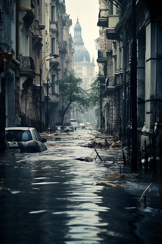 AI数字艺术自然灾害洪涝摄影图片