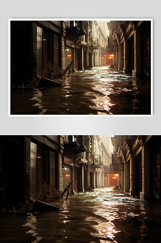 AI数字艺术自然灾害洪涝摄影图片
