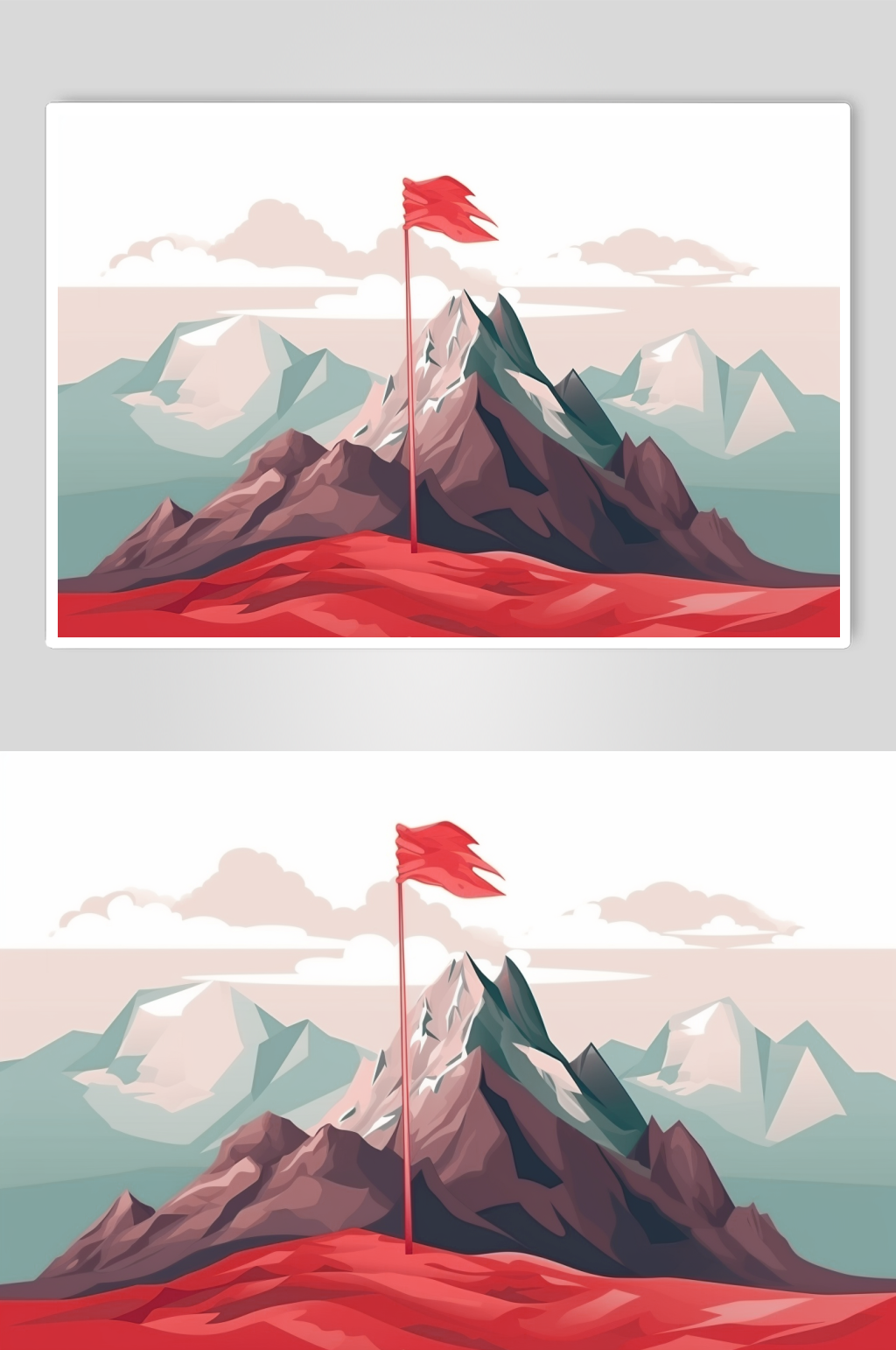 AI数字艺术山峰上插着的红旗背景插画素材