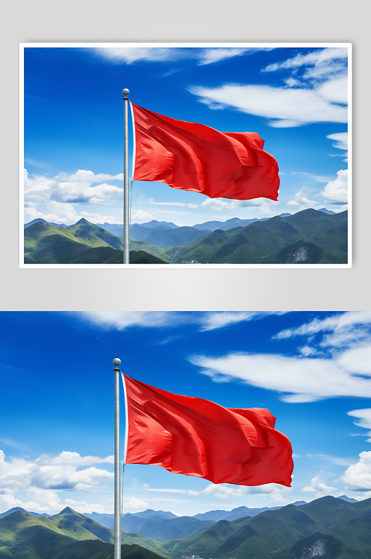 AI数字艺术山峰上插着的红旗背景插画-众图网