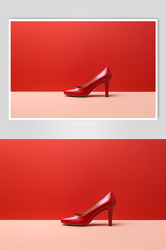 AI数字艺术简约红色高跟鞋摄影图片
