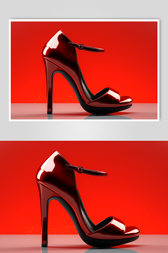 AI数字艺术简洁红色高跟鞋摄影图片