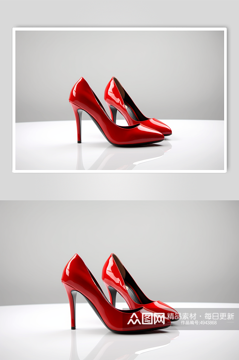 AI数字艺术简洁红色高跟鞋摄影图片素材