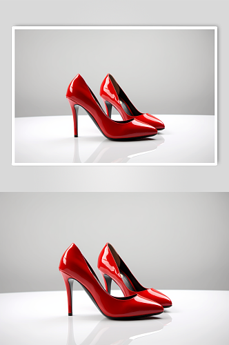 AI数字艺术简洁红色高跟鞋摄影图片