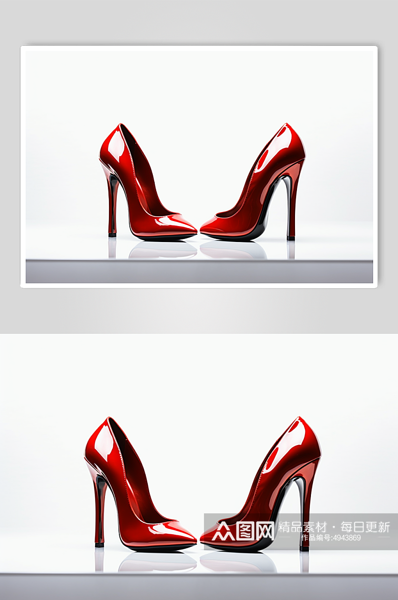 AI数字艺术简洁红色高跟鞋摄影图片素材