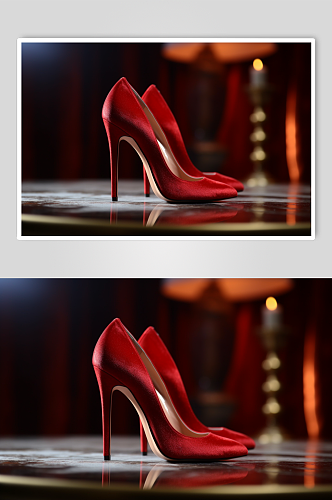 AI数字艺术高清红色高跟鞋摄影图片