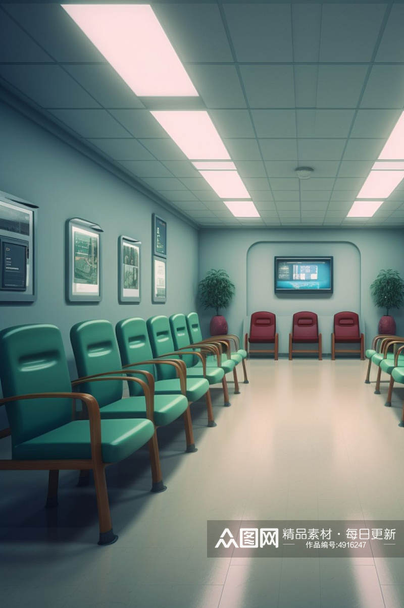 AI数字艺术高清候诊大厅医院场景摄影图片素材