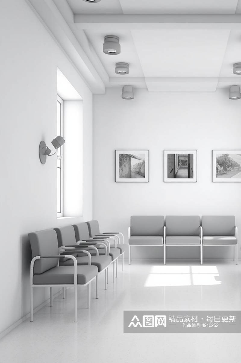 AI数字艺术高清候诊大厅医院场景摄影图片素材