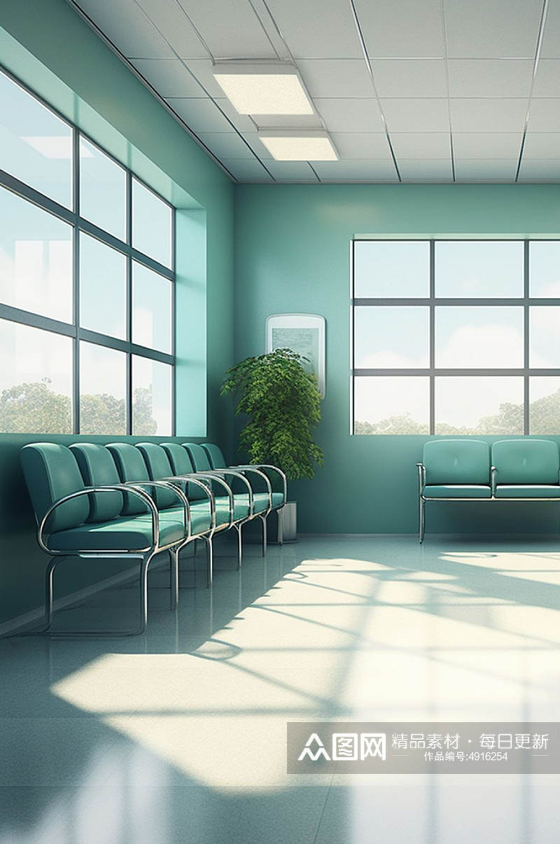 AI数字艺术极简候诊大厅医院场景摄影图片素材