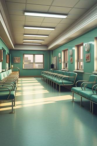AI数字艺术极简候诊大厅医院场景摄影图片