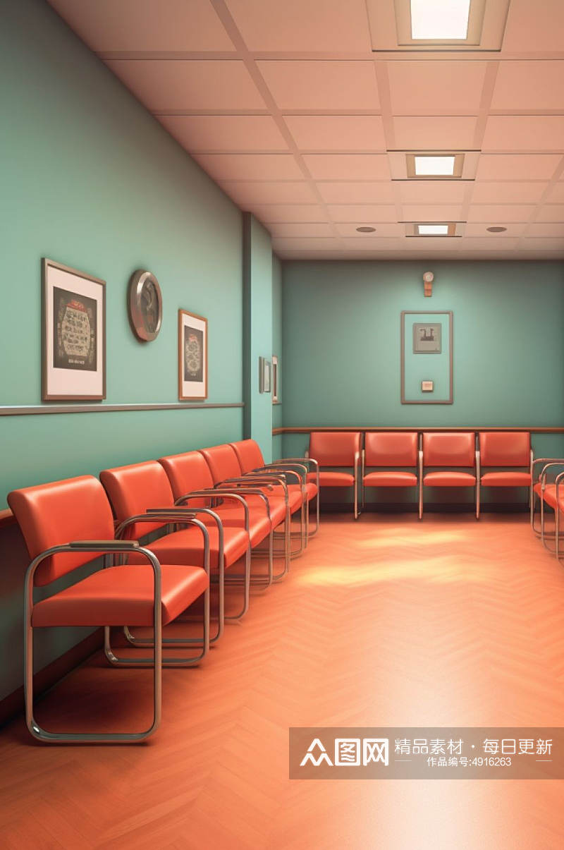 AI数字艺术极简候诊大厅医院场景摄影图片素材