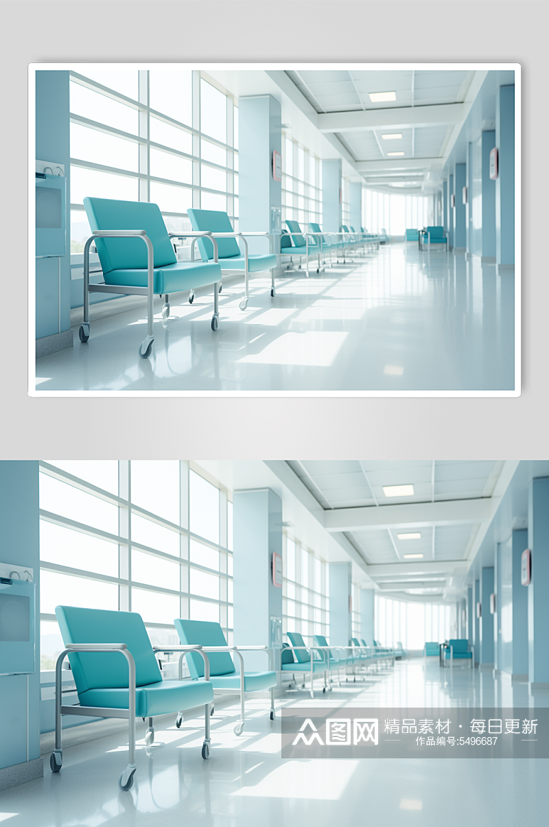 AI数字艺术候诊大厅医院场景摄影图素材