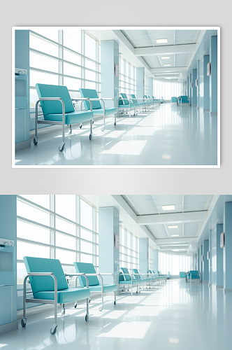 AI数字艺术候诊大厅医院场景摄影图