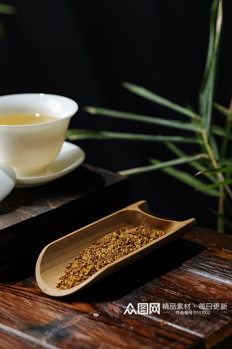 桂花茶茶叶细节图茶文化茶艺花茶摄影图素材