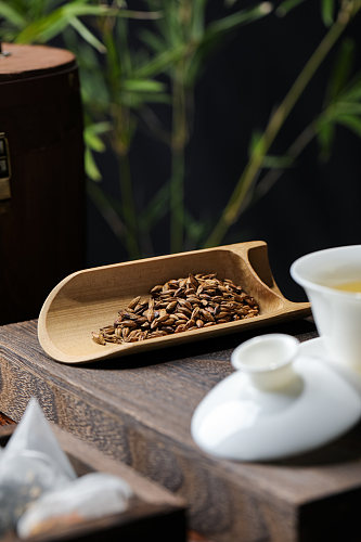大麦茶茶叶细节图茶文化茶艺花茶摄影图
