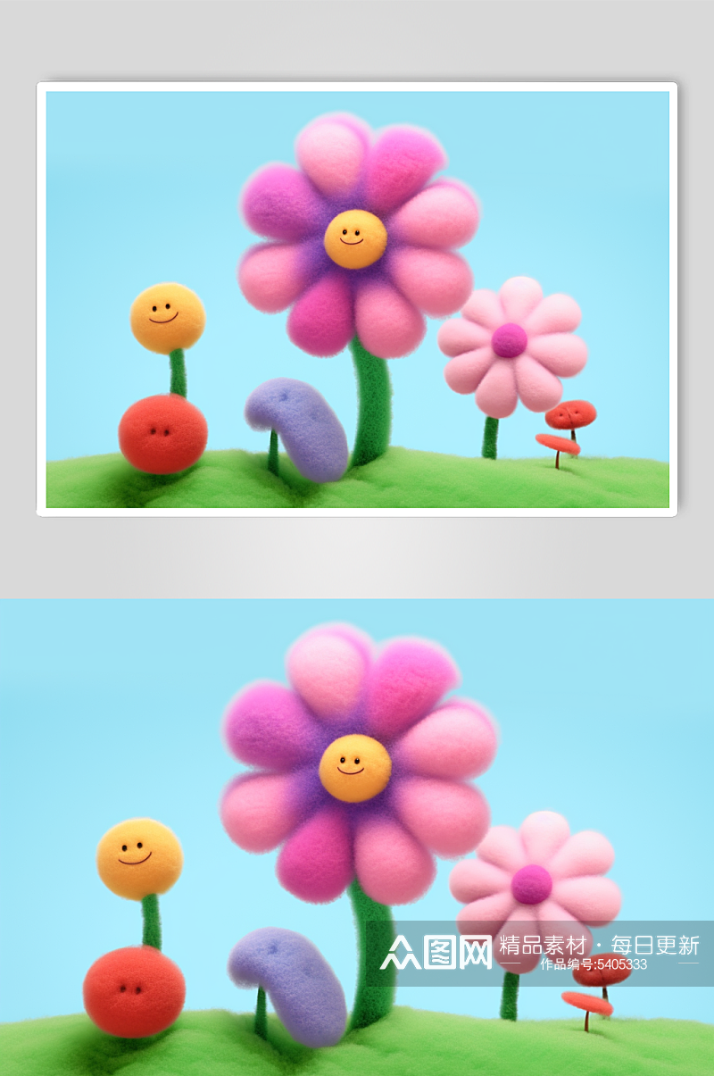 AI数字艺术感恩节卡通毛绒花卉花朵模型素材