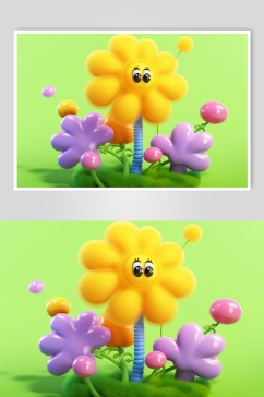 AI数字艺术感恩节卡通毛绒花卉花朵模型