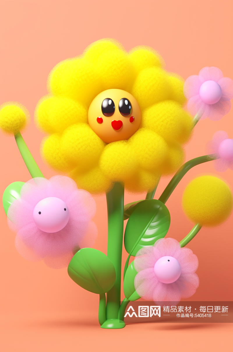 AI数字艺术感恩节卡通毛绒花卉花朵模型素材