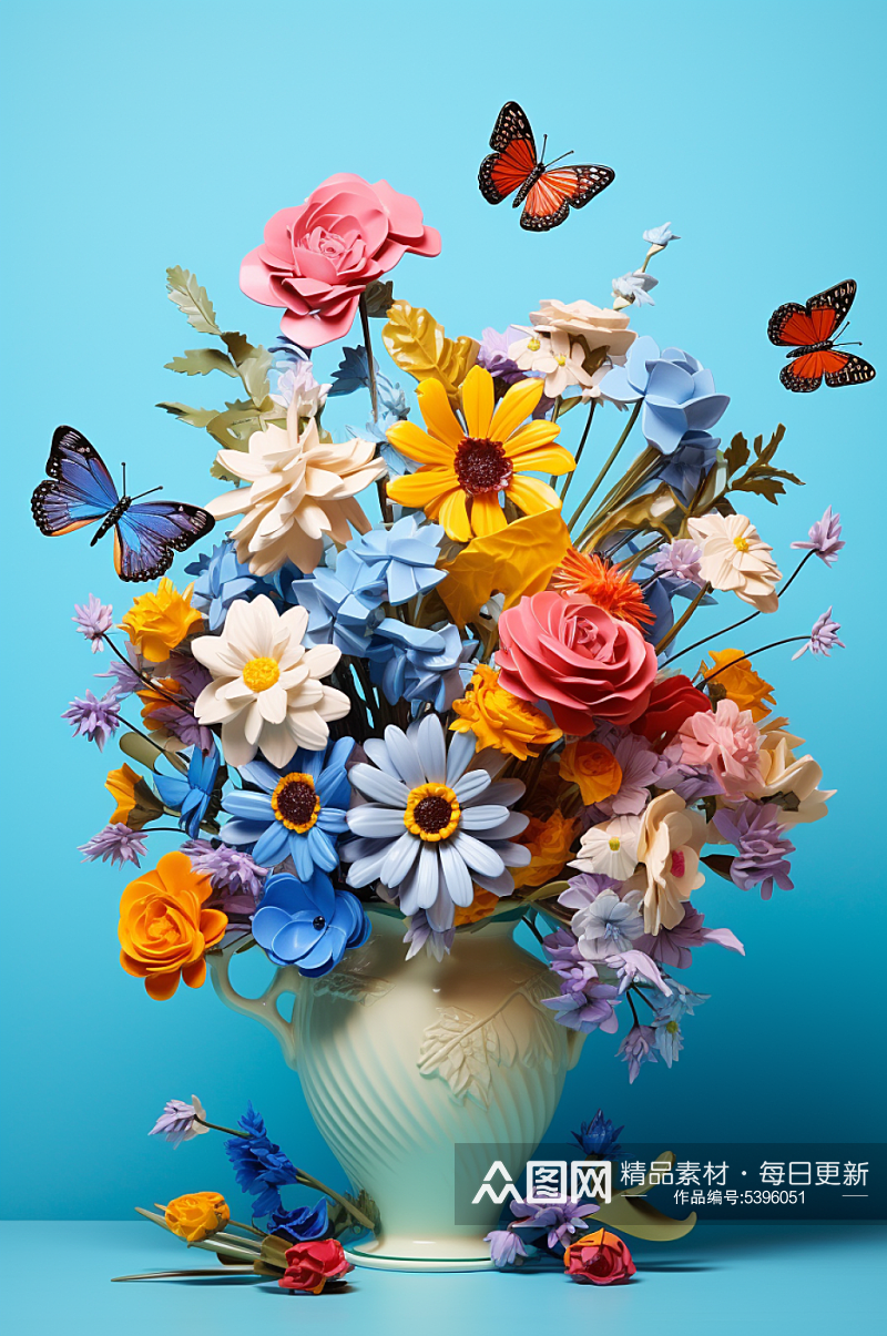 AI数字艺术花卉创意插花花朵组合插画素材