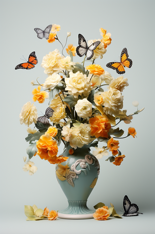 AI数字艺术花卉创意插花花朵组合插画