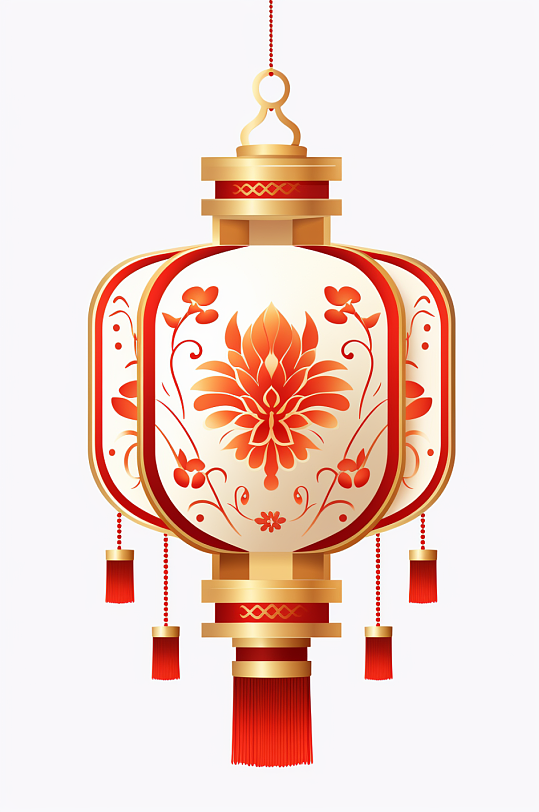 AI数字艺术3D中国风金色花卉灯笼元素