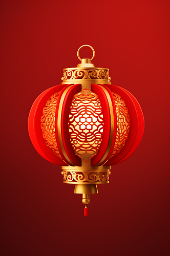 AI数字艺术雕刻中国风金色花卉灯笼元素