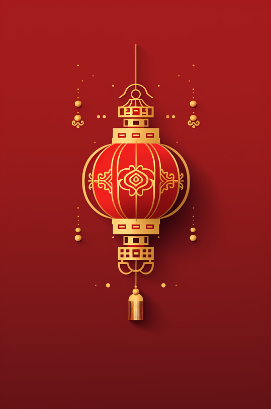 AI数字艺术雕刻中国风金色花卉灯笼元素-众图网